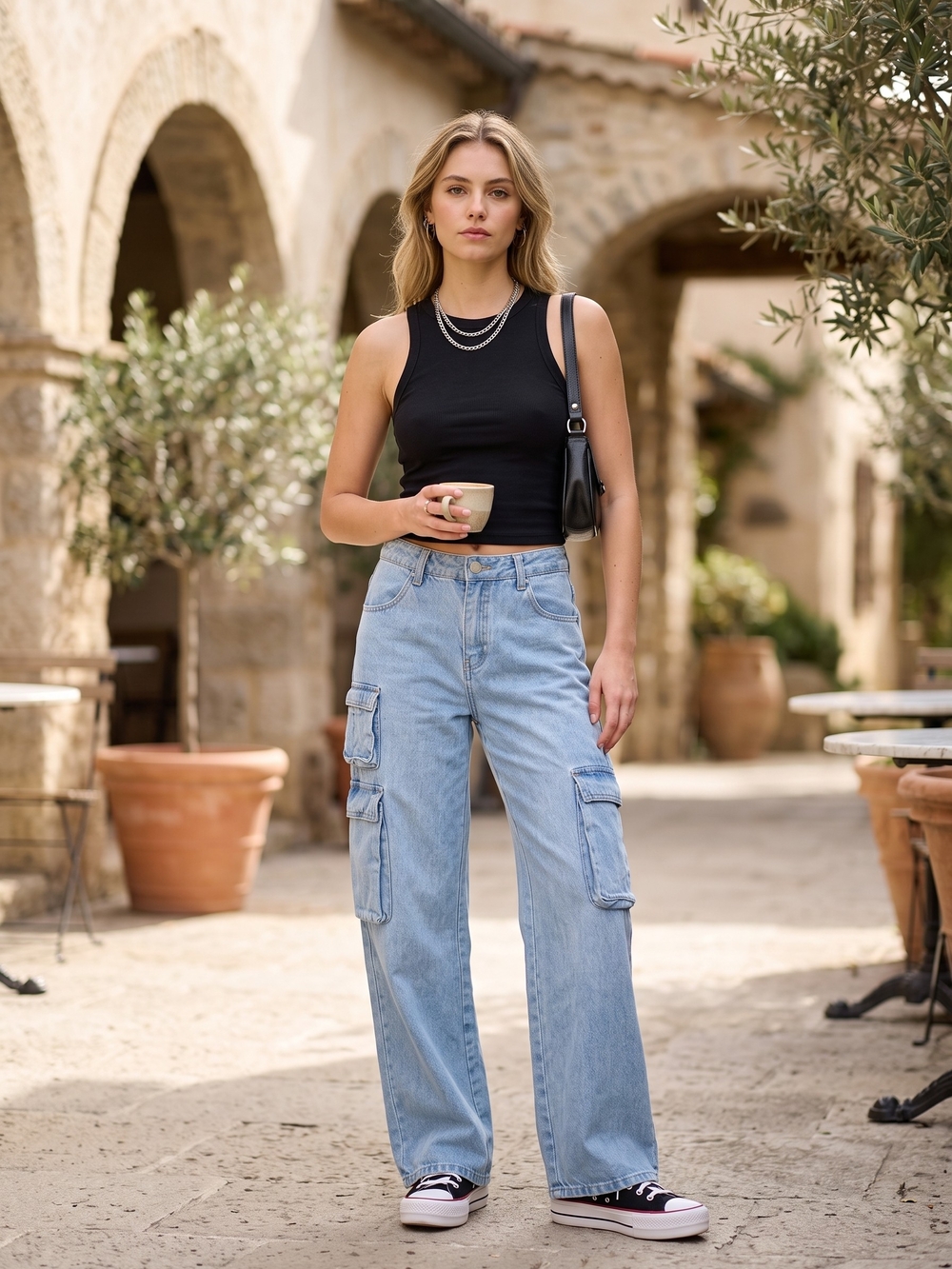 Banjara Light Wash Wide Leg Denim Cargo Jeans Y2K Utilitarian Gorpcore